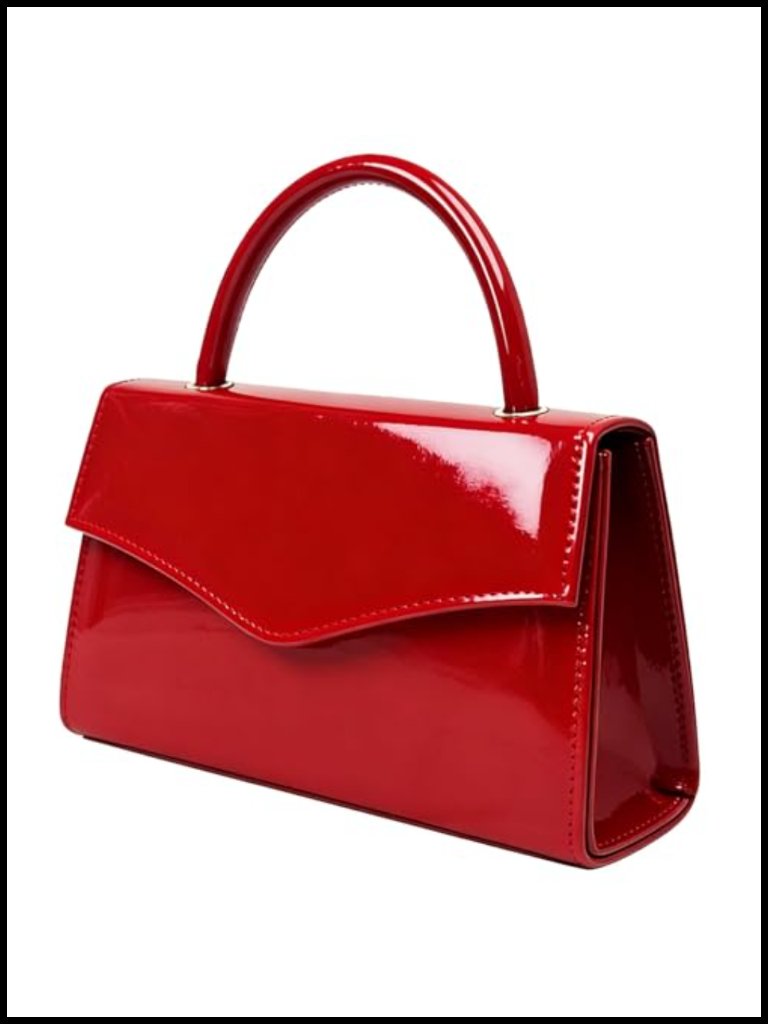 Patent Leather Evening Clutch Magnetic Closure Removable Chain Strap